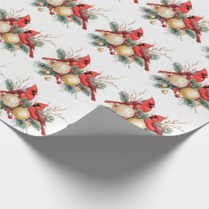 Watercolor Merry Christmas Red Cardinal & Berries  Wrapping Paper