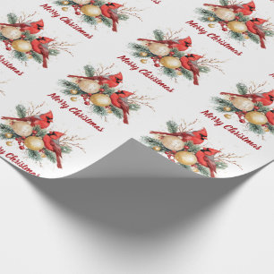 Watercolor Merry Christmas Red Cardinal & Berries  Wrapping Paper