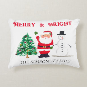 Watercolor Merry Christmas Santa Snowman  Decorative Cushion
