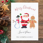 Watercolor Merry Christmas Santa Snowman  Holiday Card<br><div class="desc">Merry Christmas card. Watercolor Santa,  snowman,  gingerbread man,  traditional card. Please personalise it with your details.</div>