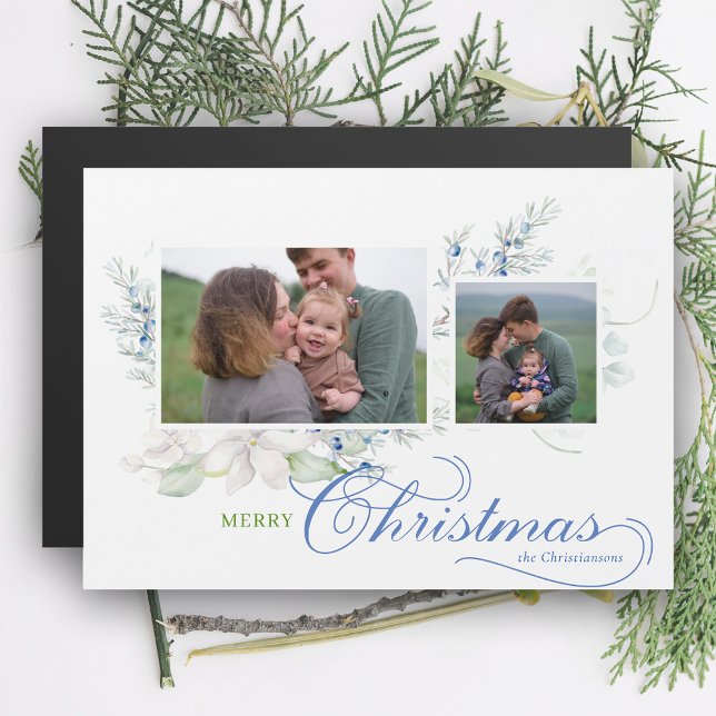 Watercolor Merry Christmas Script Juniper Photo (Creator Uploaded)