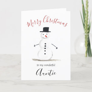 Watercolor Merry Christmas Snowman Auntie Holiday Card