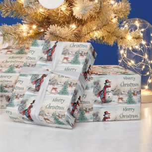 Watercolor Merry Christmas Snowman Wrapping Paper