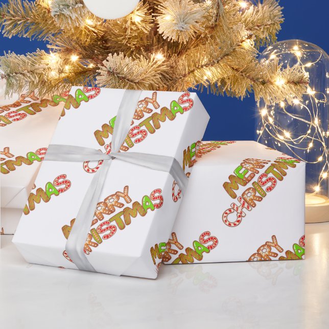 Watercolor Merry Christmas Text Art  Wrapping Paper (Holidays)