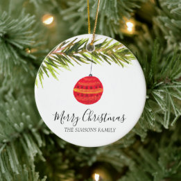 Watercolor Merry Christmas Tree Merry and bright Ceramic Tree Decoration