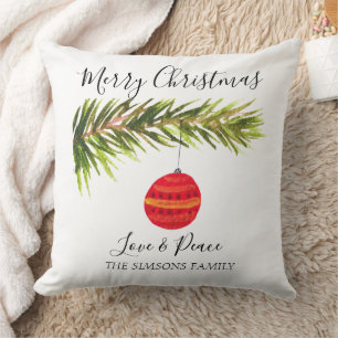 Watercolor Merry Christmas Tree Merry and bright Cushion