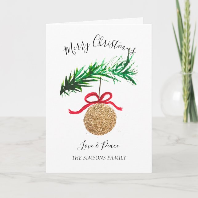 Watercolor Merry Christmas Tree Merry and bright Holiday Card (Front)