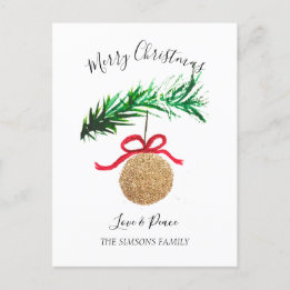 Watercolor Merry Christmas Tree Merry and bright Holiday Postcard