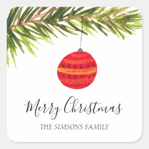 Watercolor Merry Christmas Tree Merry and bright Square Sticker