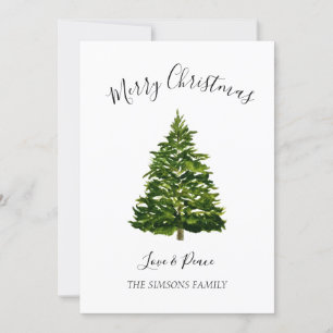 Watercolor Merry Christmas Tree Merry bright Holiday Card