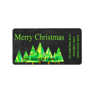 watercolor merry christmas trees address label