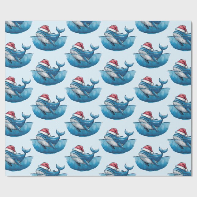Watercolor Merry Christmas Whale Drawing  Wrapping Paper (Flat)