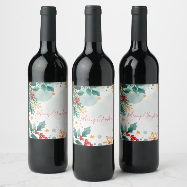 Watercolor Merry Christmas Wine Label – Elegant  (Bottles)