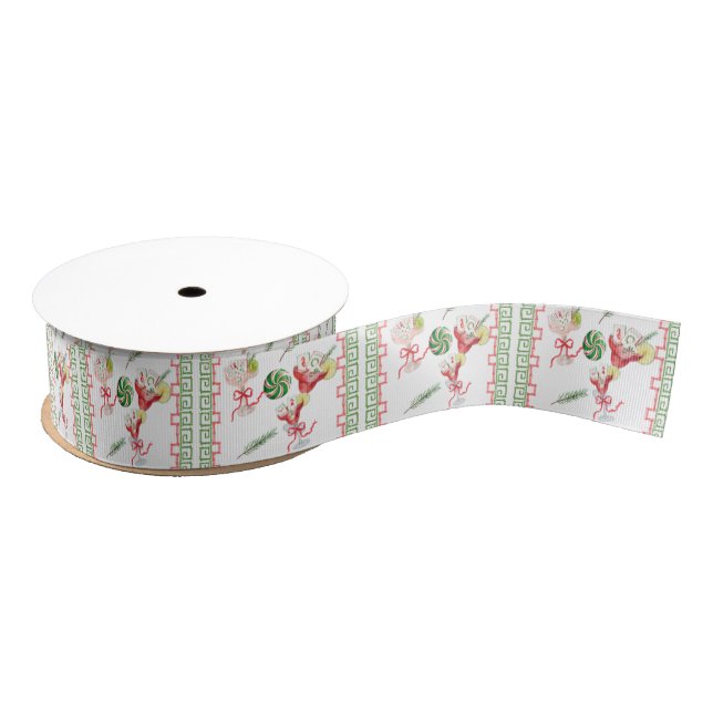 Watercolor Merry Mahjong Christmas Cocktail Party Grosgrain Ribbon (Spool)
