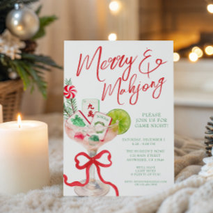 Watercolor Merry Mahjong Christmas Cocktail Party Invitation