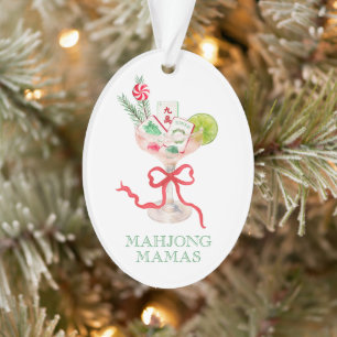 Watercolor Merry Mahjong Christmas Cocktail Party Ornament