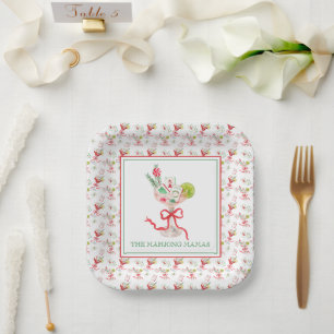 Watercolor Merry Mahjong Christmas Cocktail Party Paper Plate