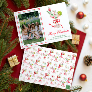 Watercolor Merry Mahjong Christmas Cocktail Photo Holiday Card