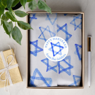 Watercolor Messy Cool Blue Star of David Hanukkah Tissue Paper
