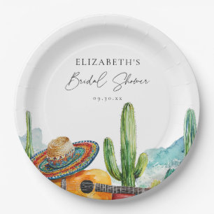Watercolor Mexican Cactus Fiesta Bridal Shower Paper Plate