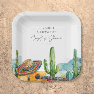 Watercolor Mexican Cactus Fiesta Couples Shower Paper Plate