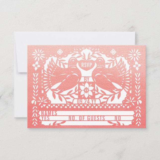 Watercolor Mexican Fantail Doves Papel Picado RSVP Invitation (Front)