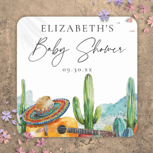 Watercolor Mexican Fiesta Cactus Baby Shower Favou Square Sticker