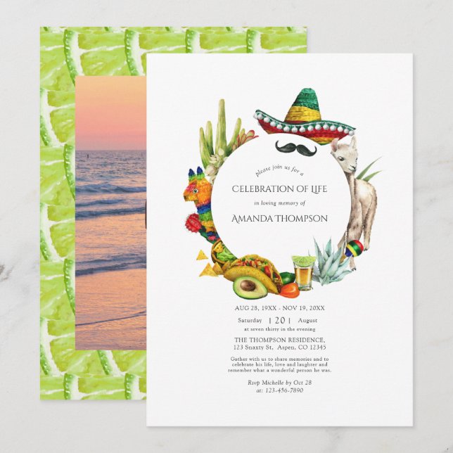 Watercolor Mexican Fiesta Celebration of Life Invitation (Front/Back)
