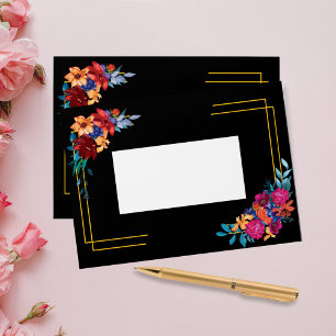 Watercolor Mexican Fiesta Floral Black Wedding Envelope