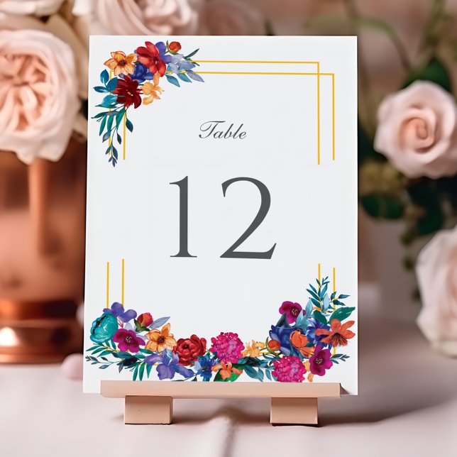 Watercolor Mexican Fiesta Floral Wedding Table Number (Creator Uploaded)