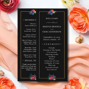 Watercolor Mexican Fiesta Flower Black Wedding Programme
