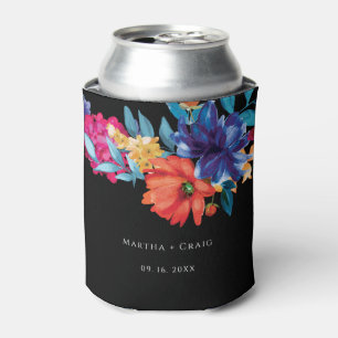 Watercolor Mexican Fiesta Flower Wedding Black Can Cooler