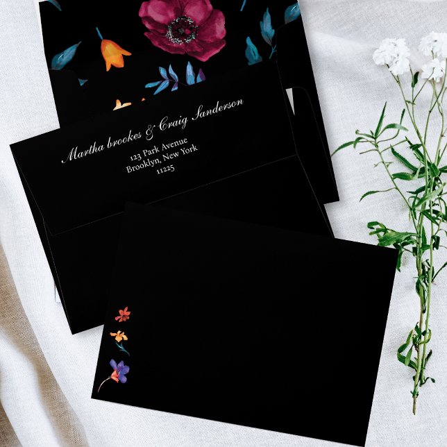 Watercolor Mexican Fiesta Flower Wedding Black Envelope (Creator Uploaded)