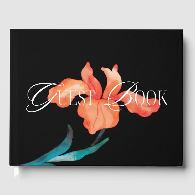 Watercolor Mexican Fiesta Flower Wedding Black Guest Book (Front)