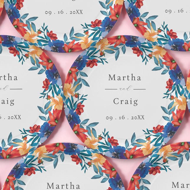 Watercolor Mexican Fiesta Flower Wedding Paper Plate (Creator Uploaded)