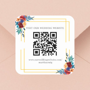 Watercolor Mexican Fiesta Flower Wedding QR Code Square Sticker