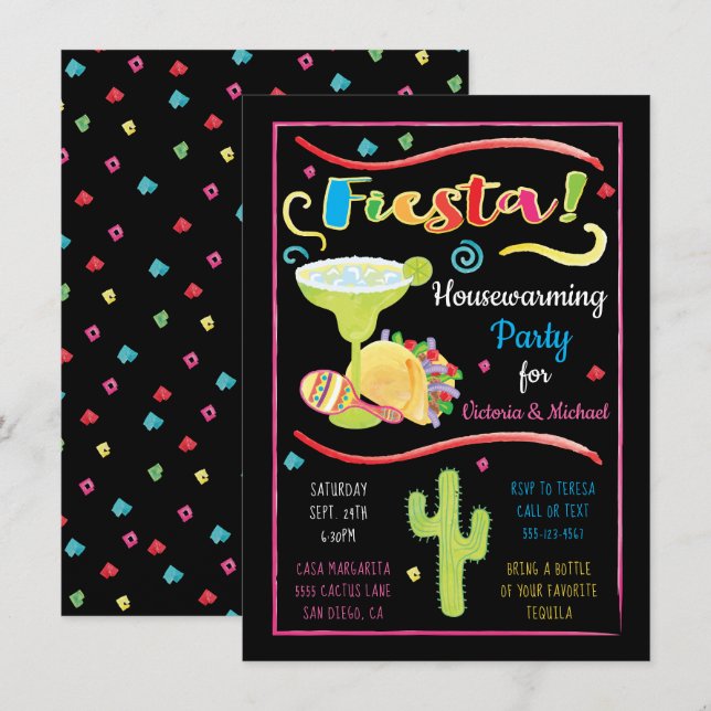 Watercolor Mexican Fiesta Housewarming Party Invitation (Front/Back)