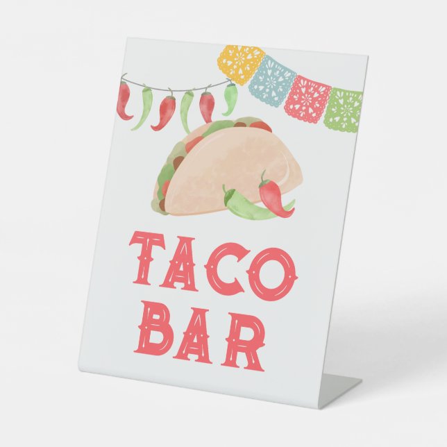 Watercolor Mexican Fiesta Taco Bar Pedestal Sign (Front)