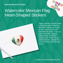 Watercolor Mexican Flag Heart-Shaped Stickers