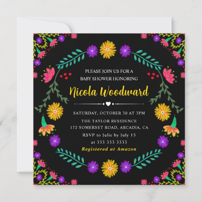 Watercolor  Mexican flowers Fiesta Baby Shower Invitation (Front)