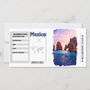 Watercolor Mexico Boarding Pass Card 