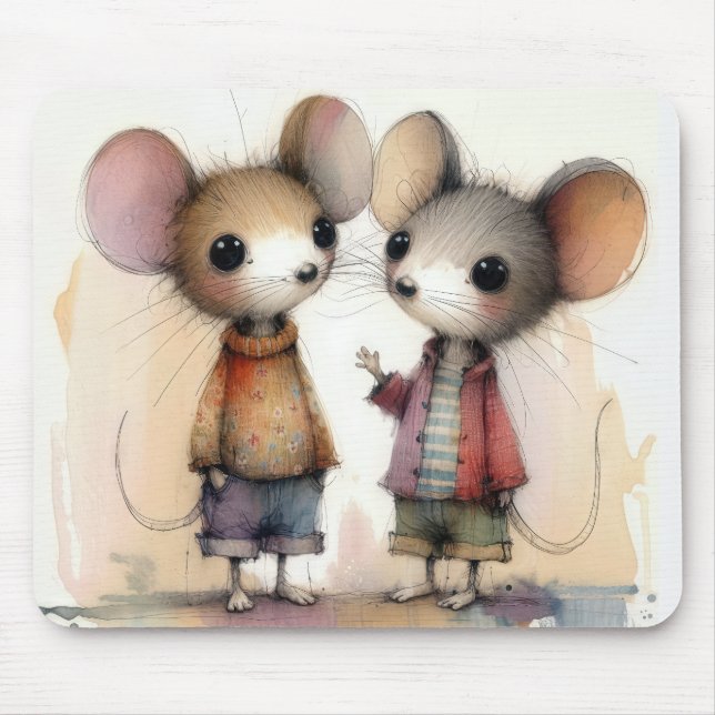 Watercolor Mice Mouse Mat (Front)