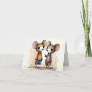 Watercolor Mice Wearing Clothes Card
