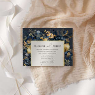 Watercolor Midnight Blue Gold Floral Wedding