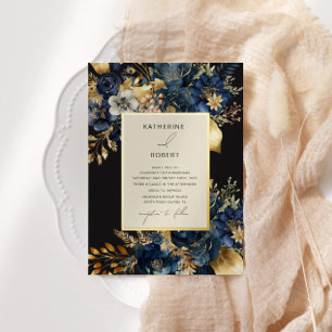 Watercolor Midnight Blue Gold Floral Wedding