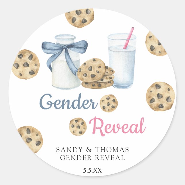 Watercolor Milk & Cookies Gender Reveal Classic Round Sticker (Front)