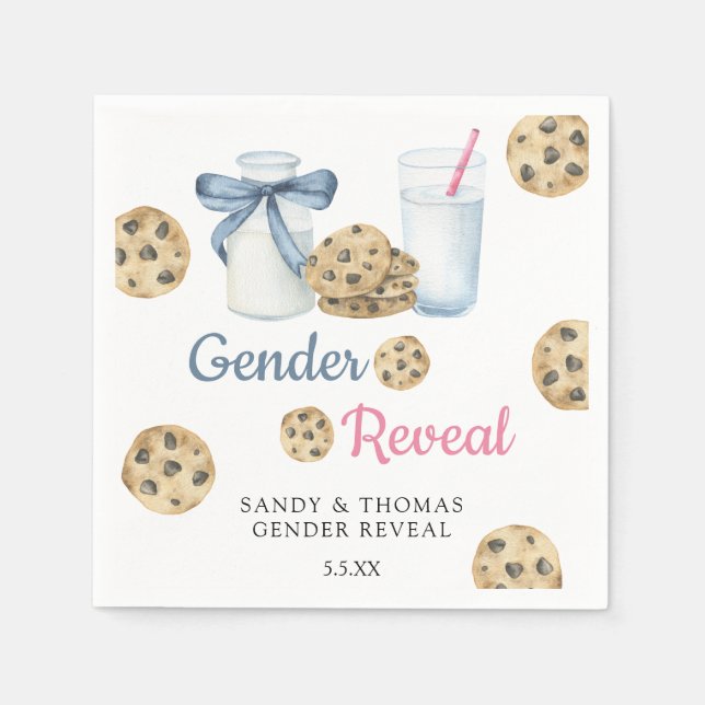 Watercolor Milk & Cookies Gender Reveal Napkin (Front)