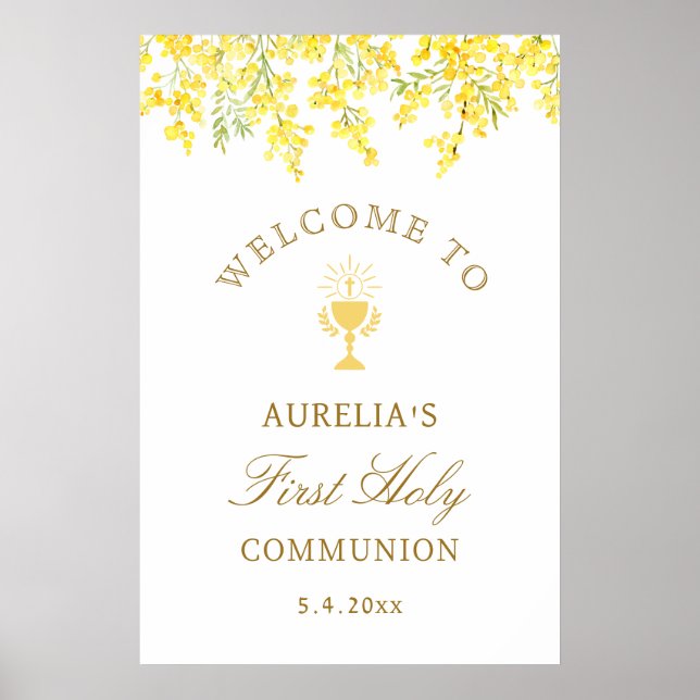 Watercolor Mimosa First Communion Welcome Poster (Front)