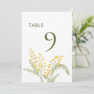 Watercolor mimosa flowers wedding table number