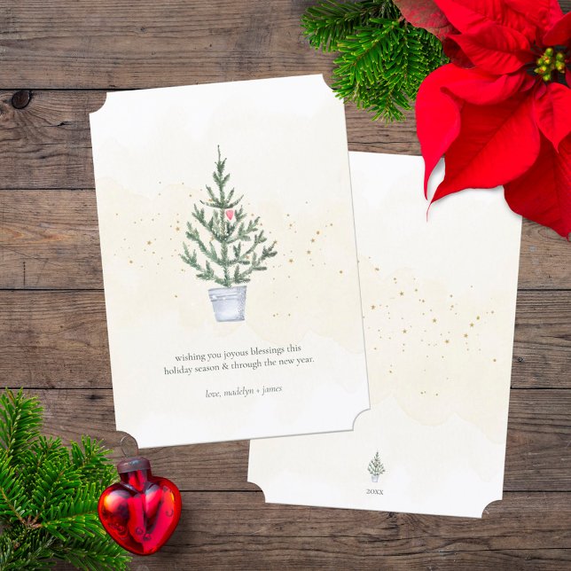 Watercolor Mini Christmas Tree Joyous Blessings Holiday Card (Creator Uploaded)